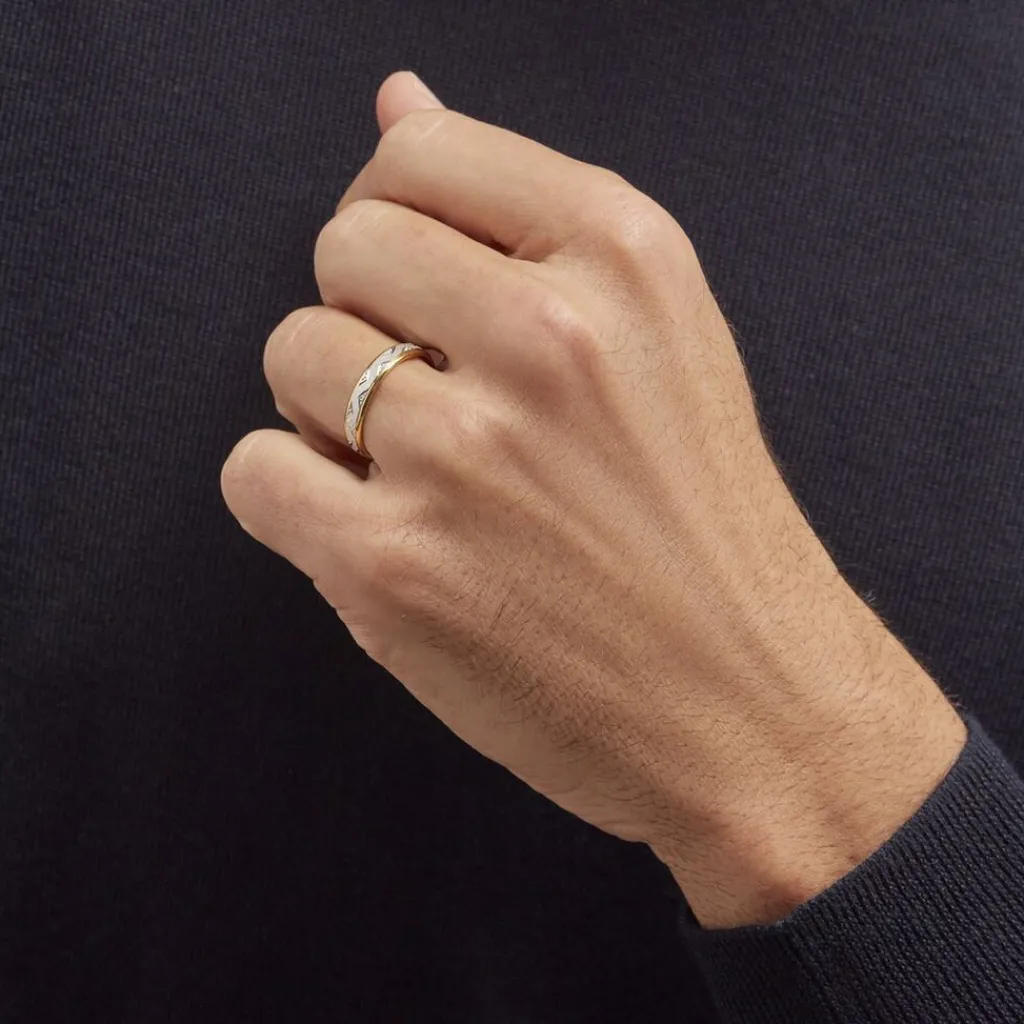 Histoire d'Or Alliance Cesarius Ruban Plat Or Bicolore Discount