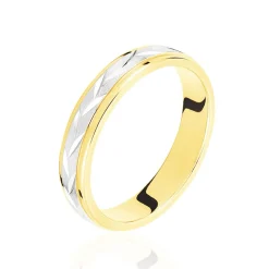 Histoire d'Or Alliance Effet Epi Mat Ruban Plat Or Bicolore New
