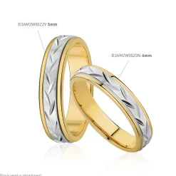 Histoire d'Or Alliance Effet Epi Mat Ruban Plat Or Bicolore New