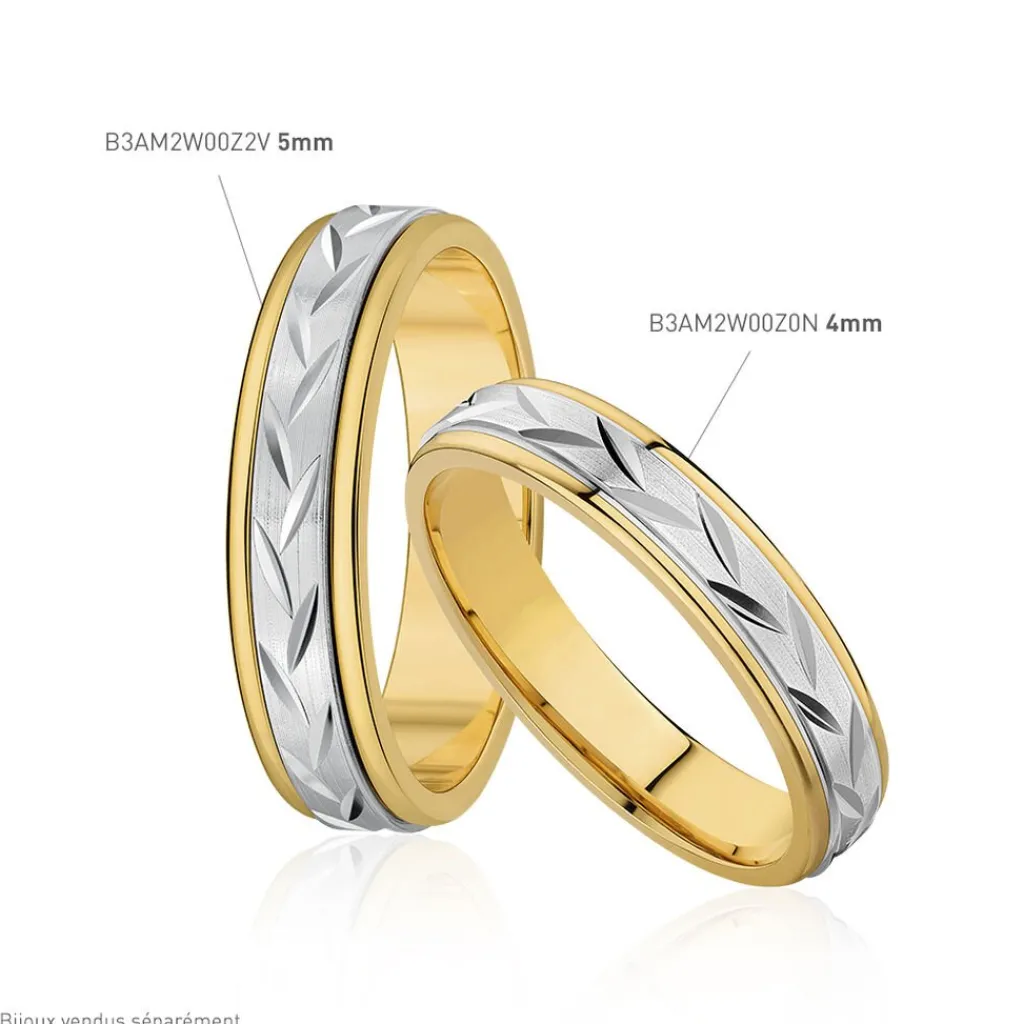 Histoire d'Or Alliance Effet Epi Mat Ruban Plat Or Bicolore New