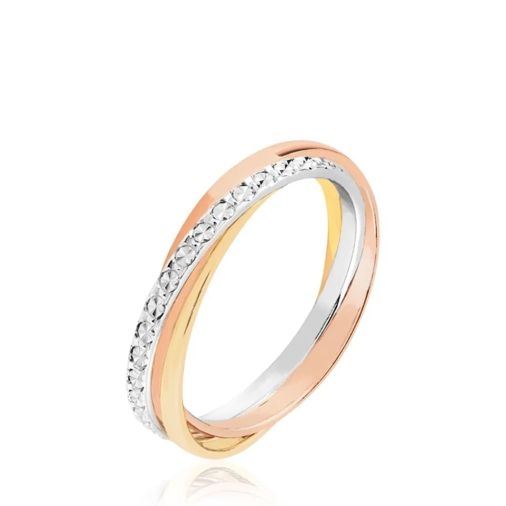 Histoire d'Or Alliance Entrelacee Diamantee Ruban Plat Or Tricolore Best