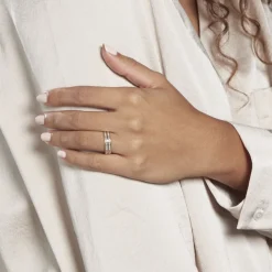 Histoire d'Or Alliance Grain De Folie Diamantee Ruban Plat Or Bicolore Clearance