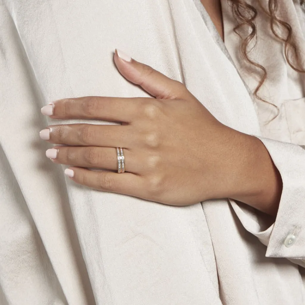 Histoire d'Or Alliance Grain De Folie Diamantee Ruban Plat Or Bicolore Clearance