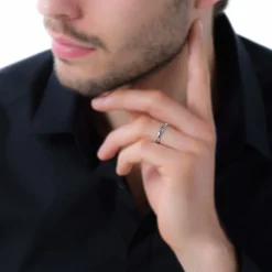 Histoire d'Or Alliance Hercule Striee Demi Jonc Classique Or Blanc Hot