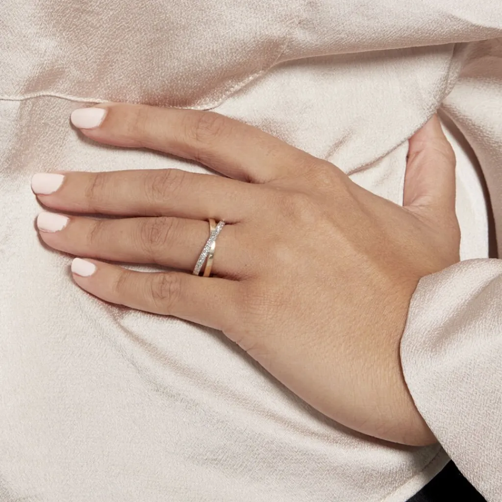 Histoire d'Or Alliance Hermana Ruban Plat Or Bicolore Best