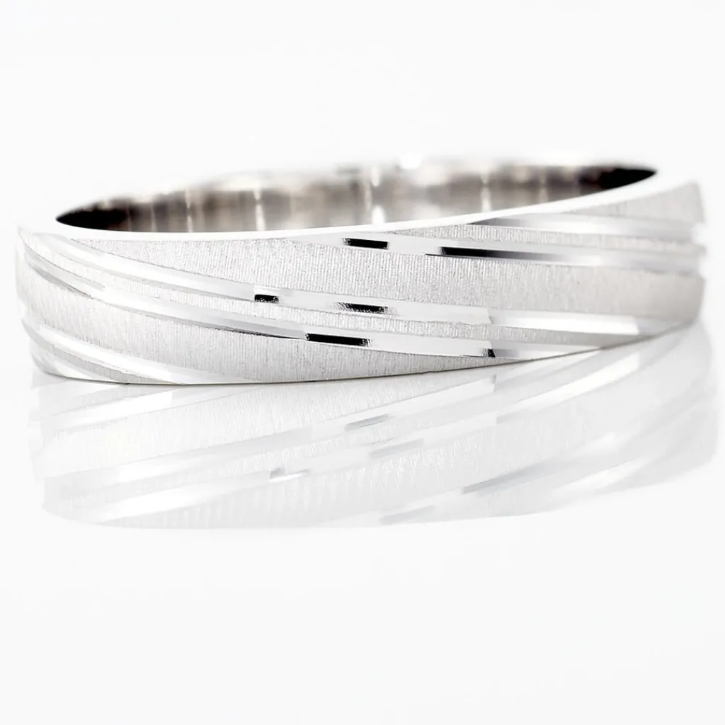 Histoire d'Or Alliance Ketly Ruban Plat Argent Blanc New