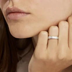 Histoire d'Or Alliance Ketly Ruban Plat Argent Blanc New