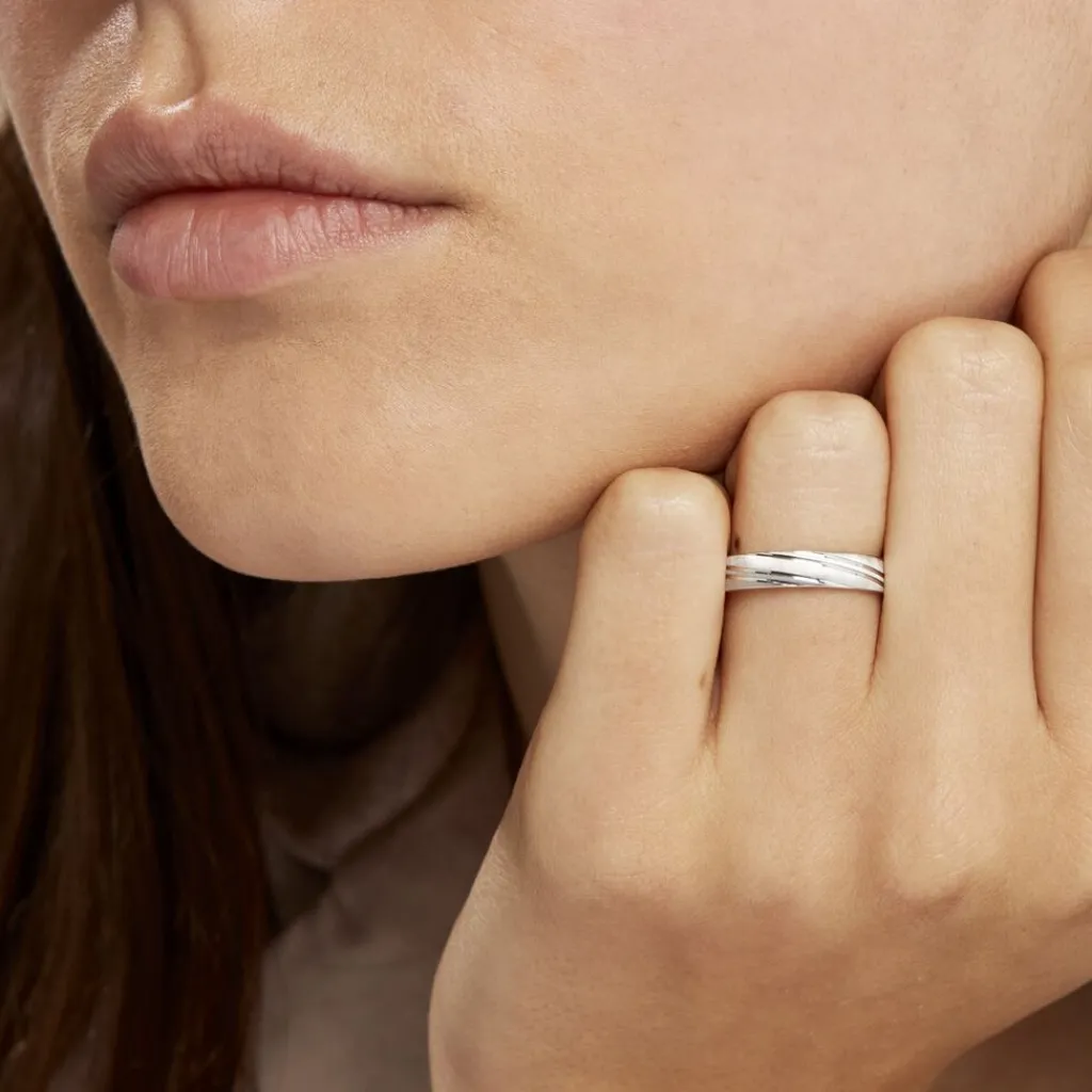 Histoire d'Or Alliance Ketly Ruban Plat Argent Blanc New