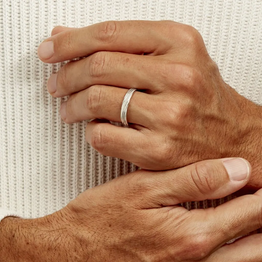 Histoire d'Or Alliance Ketly Ruban Plat Argent Blanc New