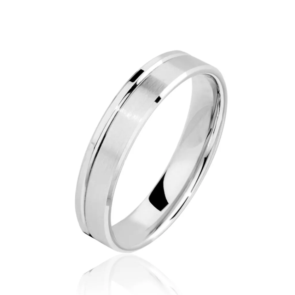 Histoire d'Or Alliance Polie Brossee Ruban Plat Or Blanc Outlet