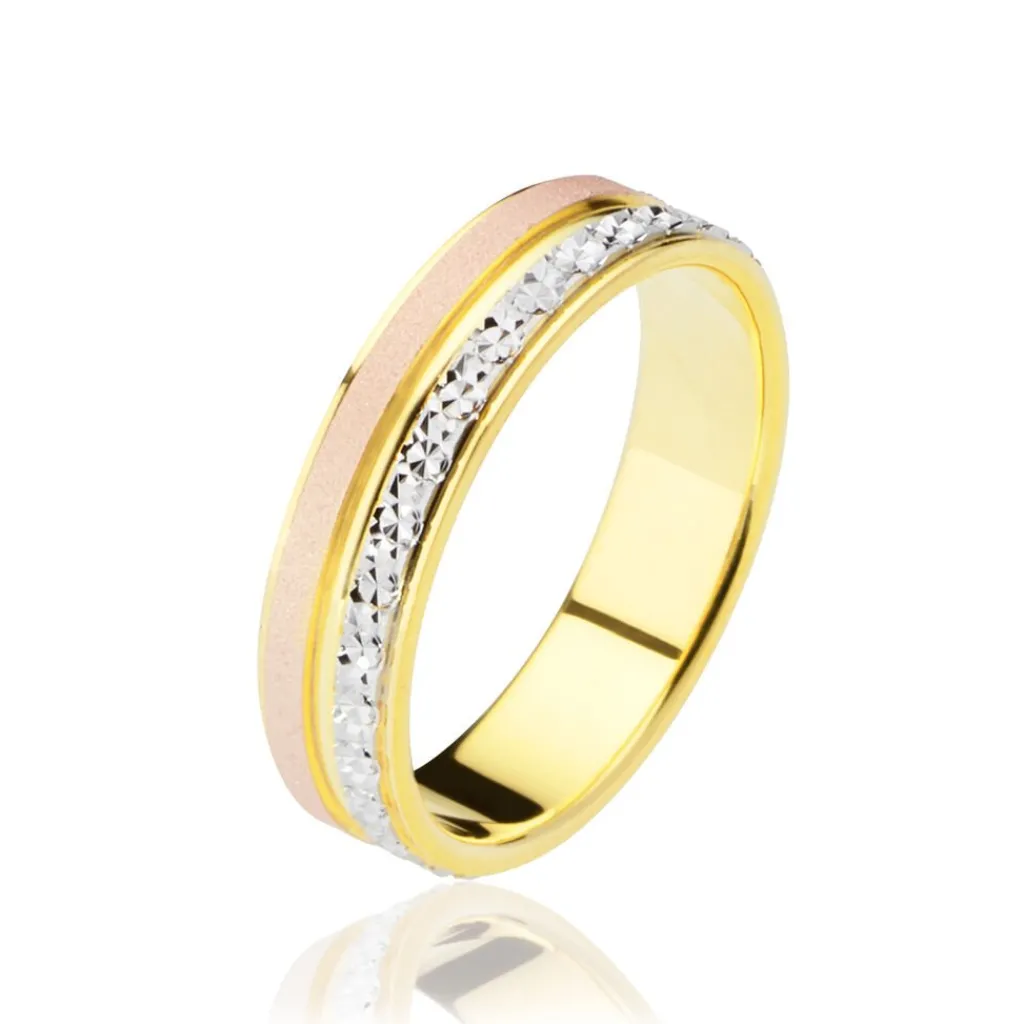 Histoire d'Or Alliance Triade Ruban Plat Or Tricolore