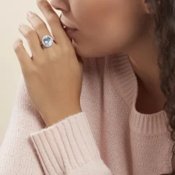 Histoire d'Or Bague Anna Or Blanc Topaze Et Oxyde De Zirconium or blanc topaze bleue Best