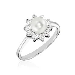 Histoire d'Or Bague Argent Blanc Cheri Perle De Culture Oxydes De Zirconium Sale