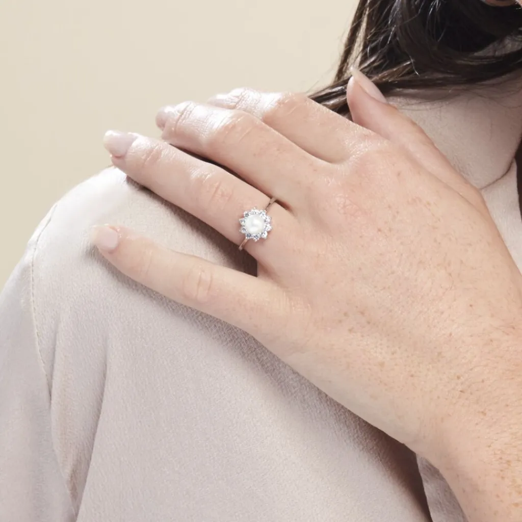 Histoire d'Or Bague Argent Blanc Cheri Perle De Culture Oxydes De Zirconium Sale