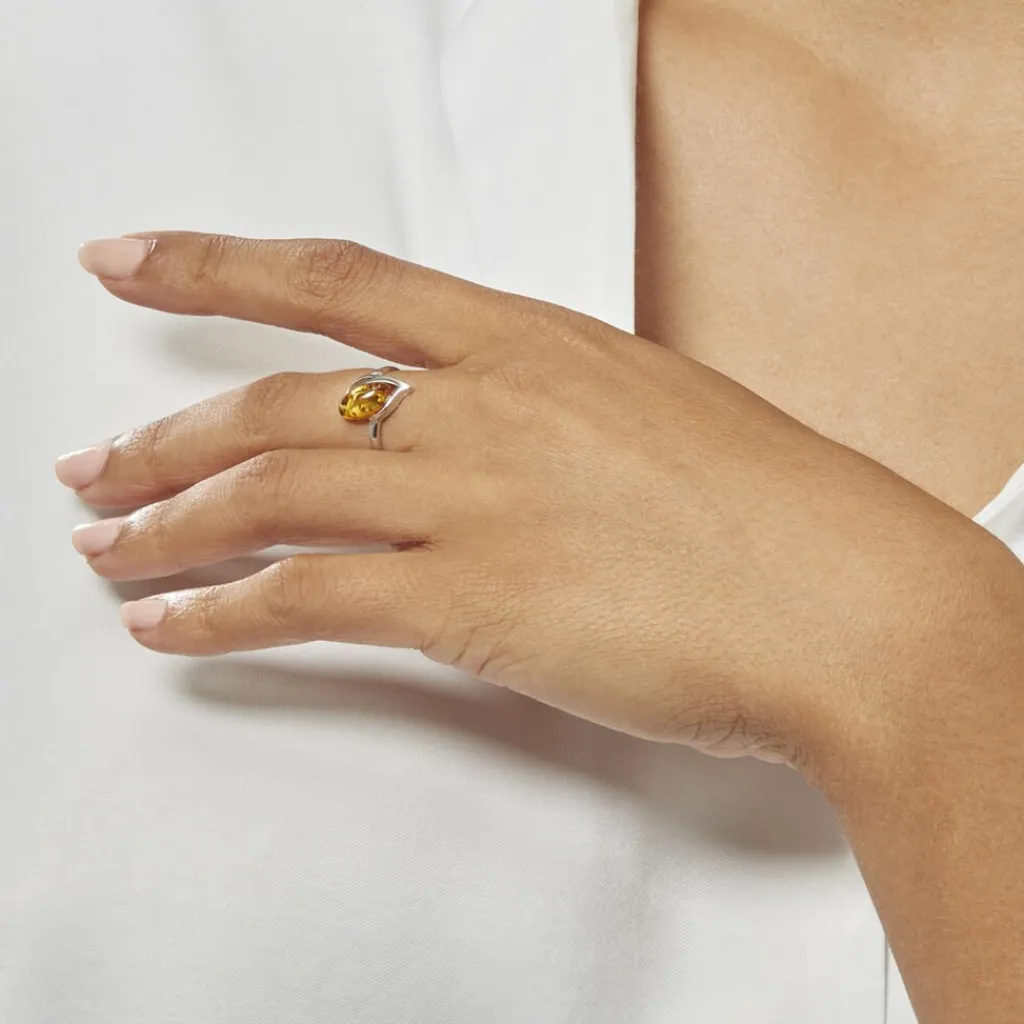 Histoire d'Or Bague Argent Blanc Nailla Ambre Best