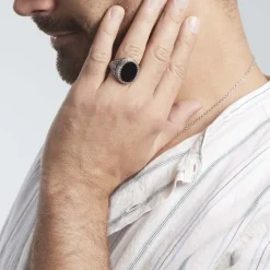 Histoire d'Or Bague Argent Blanc Thimeo Agathe Noire argent gris agate noire Hot