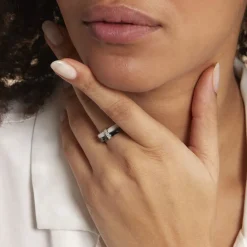 Histoire d'Or Bague Barette Bicolore Ceramique Argent Blanc Oxyde De Zirconium Hot