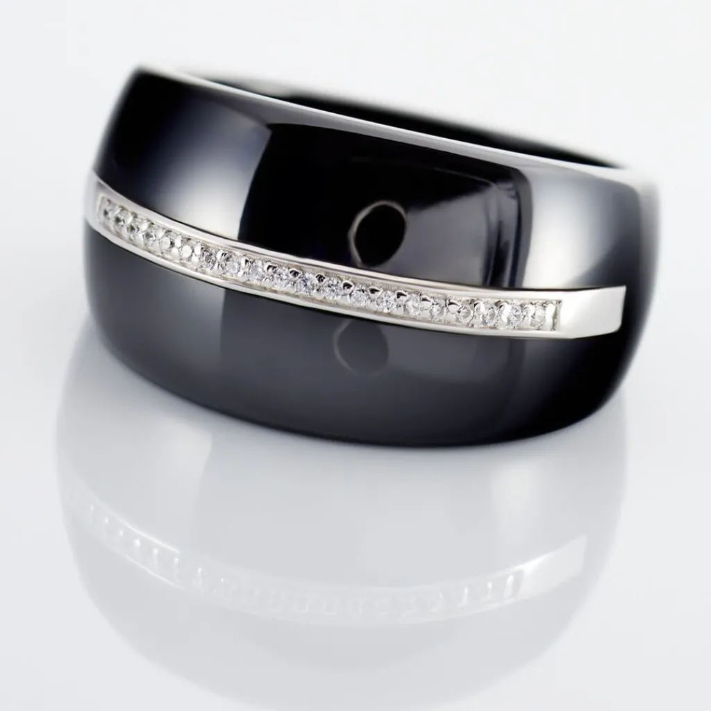 Histoire d'Or Bague Ceramik Design Argent Blanc Oxyde De Zirconium Et Céramique