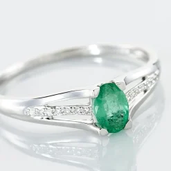 Histoire d'Or Bague Denise Or Blanc Emeraude Et Diamant New