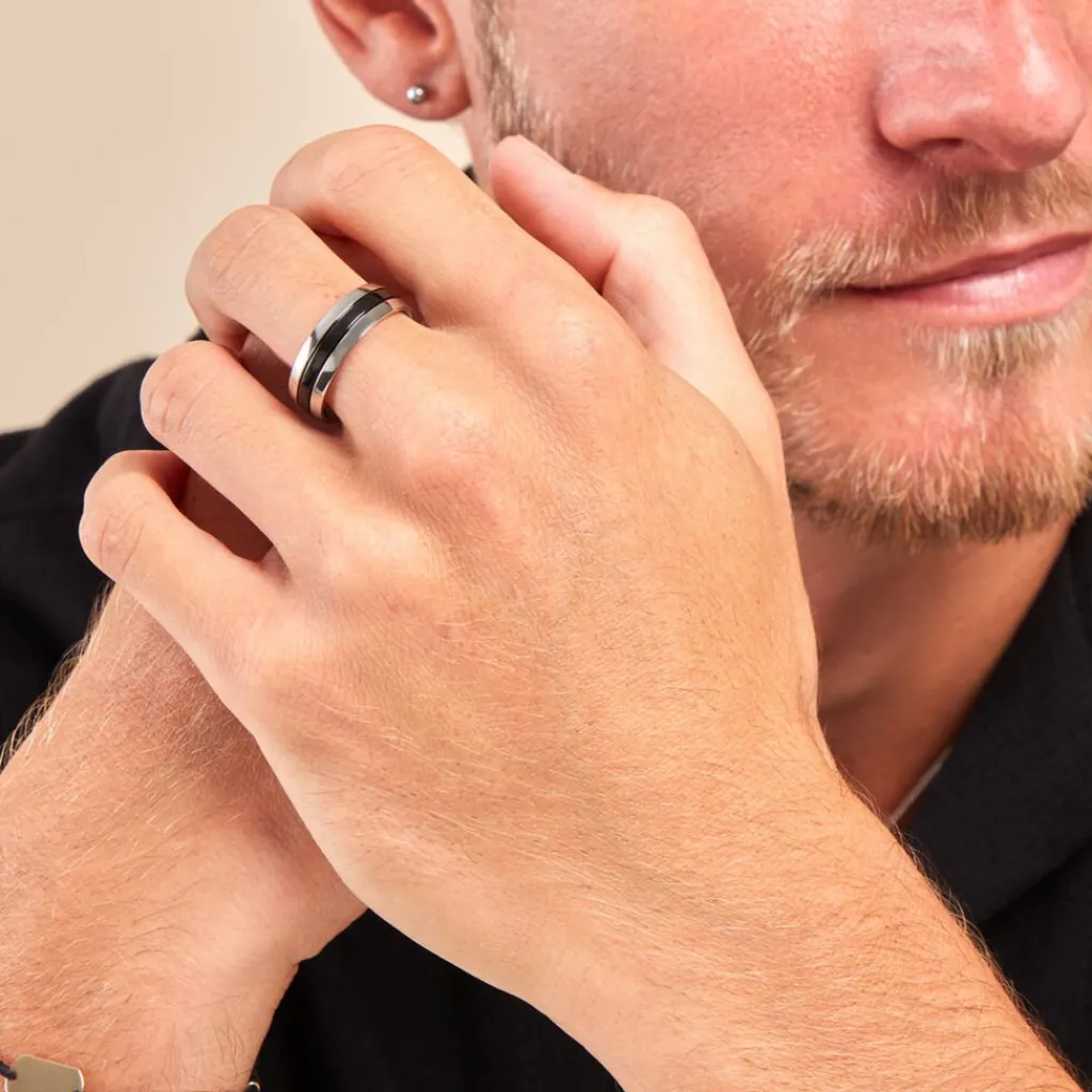 Histoire d'Or Bague John Acier Bicolore