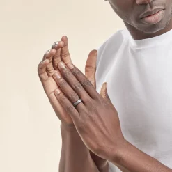 JOURDAN Bague Homme Liorin Acier Bicolore Noir Et Blanc Tungstene Clearance