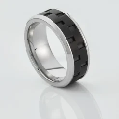 JOURDAN Bague Oahu Acier Blanc Et Noir Discount