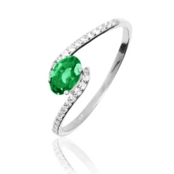 Histoire d'Or Bague Loriane Or Blanc Emeraude Et Diamant New