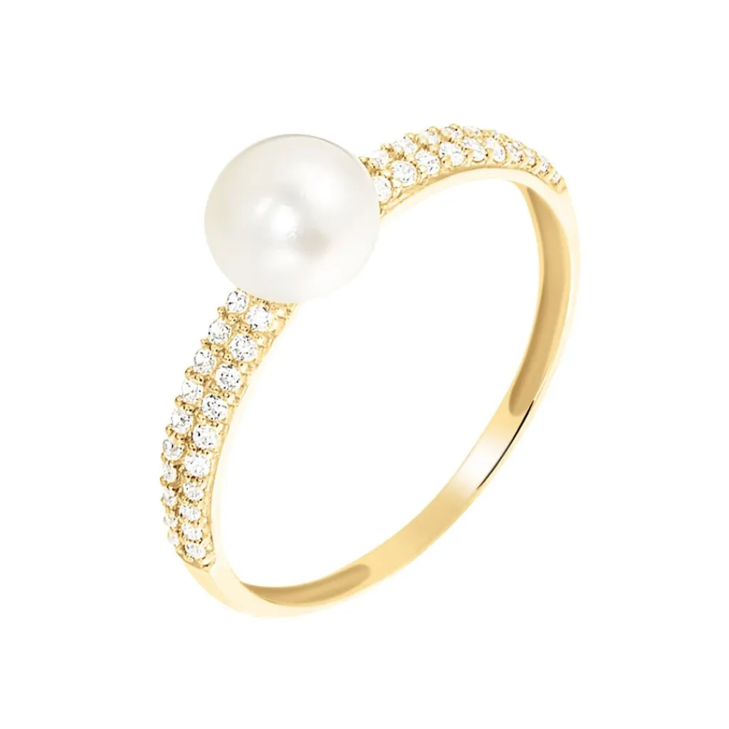 Histoire d'Or Bague Maria-francoise Or Jaune Perle De Culture Et Oxyde De Zirconium Discount