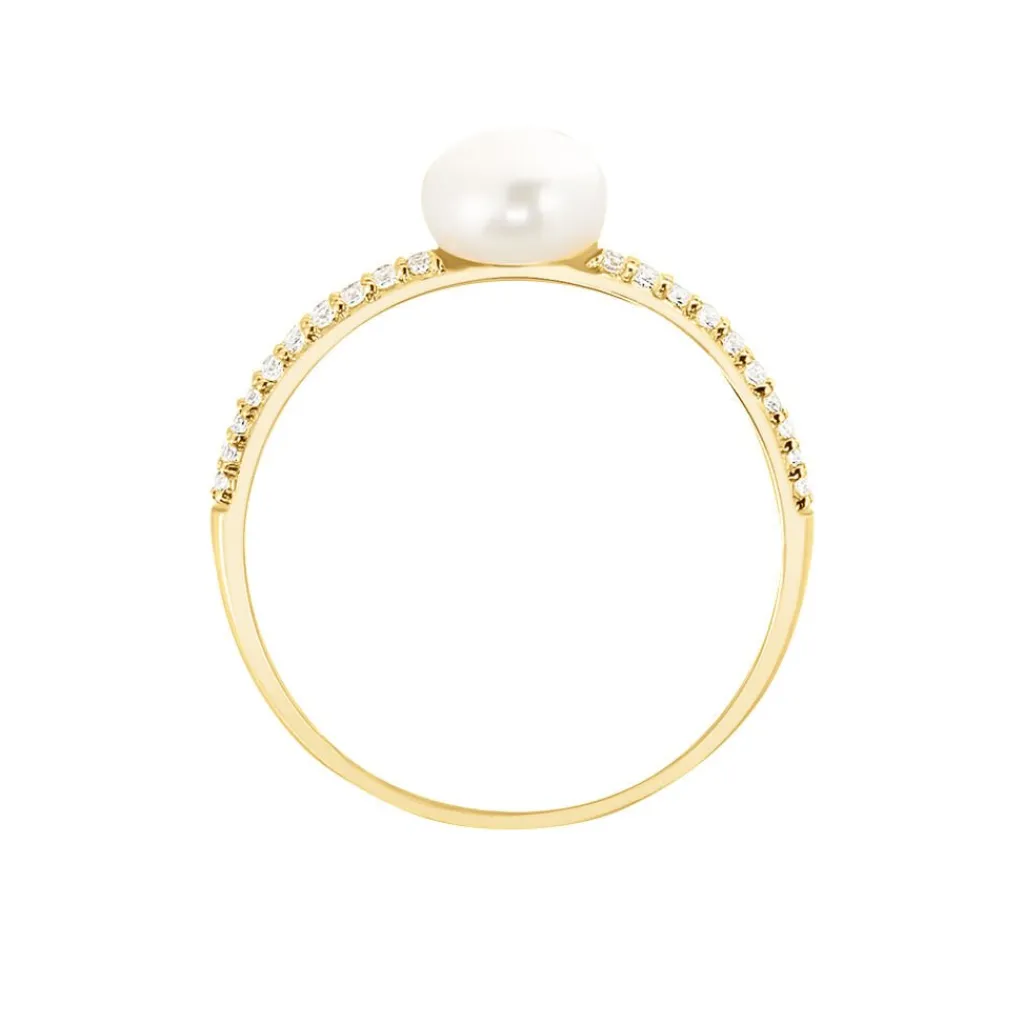 Histoire d'Or Bague Maria-francoise Or Jaune Perle De Culture Et Oxyde De Zirconium Discount