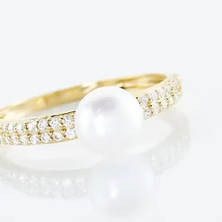 Histoire d'Or Bague Maria-francoise Or Jaune Perle De Culture Et Oxyde De Zirconium Discount