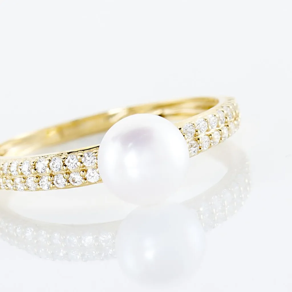 Histoire d'Or Bague Maria-francoise Or Jaune Perle De Culture Et Oxyde De Zirconium Discount
