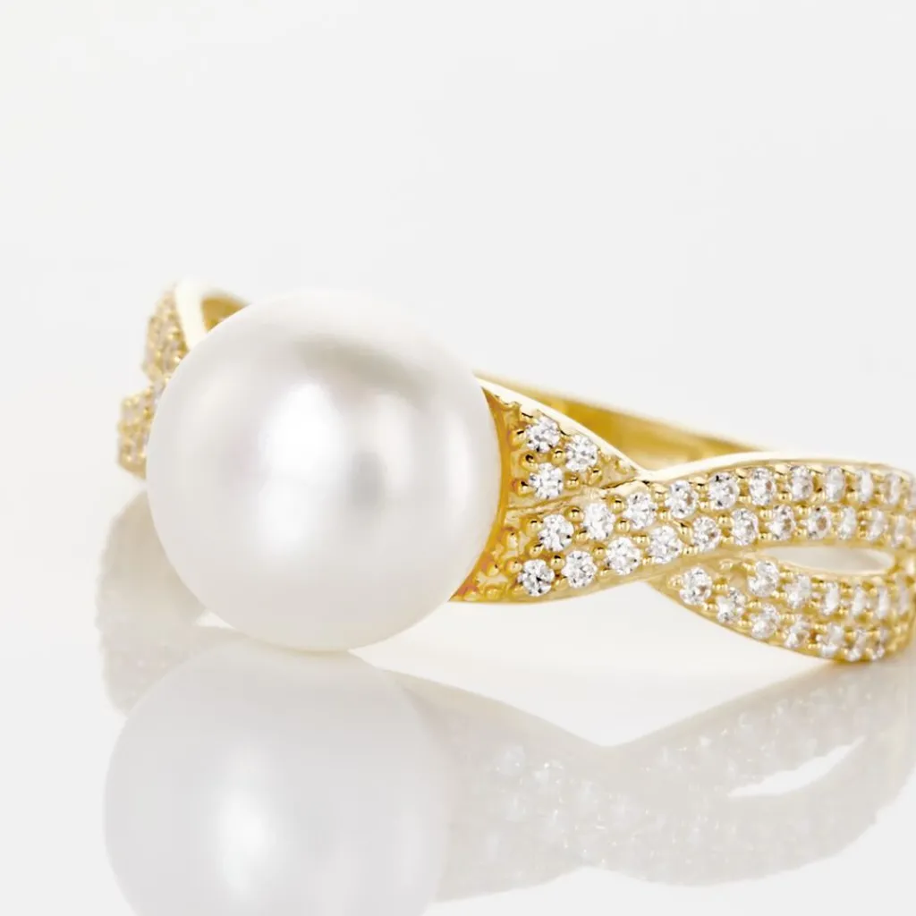 Histoire d'Or Bague Maria-theresa Or Jaune Perle De Culture Et Oxyde De Zirconium Hot