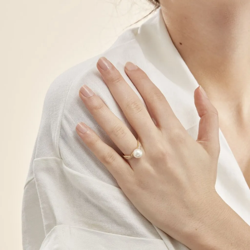 Histoire d'Or Bague Maria-theresa Or Jaune Perle De Culture Et Oxyde De Zirconium Hot