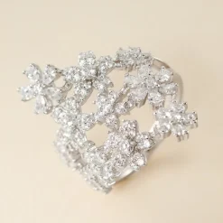 Histoire d'Or Bague Midnight Flower Argent Blanc Oxyde De Zirconium New