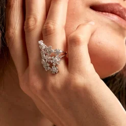 Histoire d'Or Bague Midnight Flower Argent Blanc Oxyde De Zirconium New