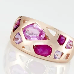 Histoire d'Or Bague Mosaique Or Rose Amethyste Et Rhodolite Et Saphir New