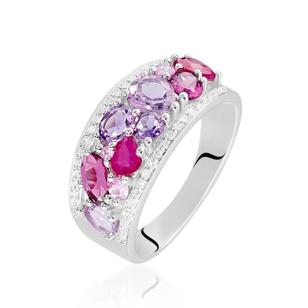 Histoire d'Or Bague Multicolore Or Blanc Amethyste Et Saphir Et Rhodolite or blanc amethyste violette Online