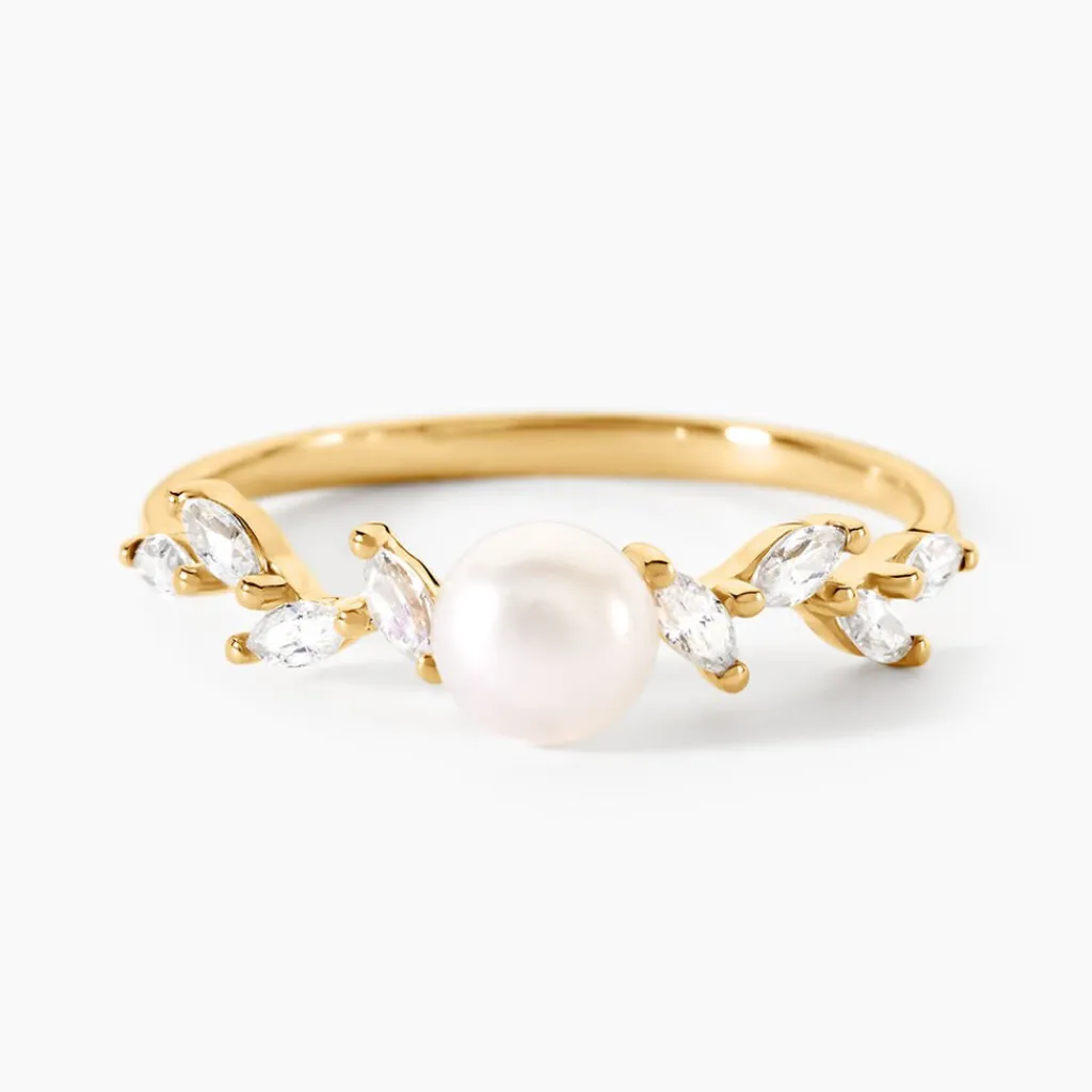 Histoire d'Or Bague Nacrée Or Jaune Perle De Culture Oxyde De Zirconium New