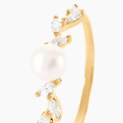 Histoire d'Or Bague Nacrée Or Jaune Perle De Culture Oxyde De Zirconium New