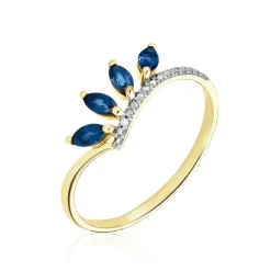 Histoire d'Or Bague Navette Diamant or jaune saphir New