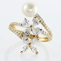 Histoire d'Or Bague Norah Or Jaune Perle De Culture Et Oxyde De Zirconium Hot