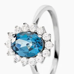 Histoire d'Or Bague Or Blanc Quintilla Topaze London Blue Et Oxydes Discount