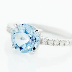 Histoire d'Or Bague Or Blanc Terese Topaze Oxydes De Zirconium or blanc topaze bleu sky Sale