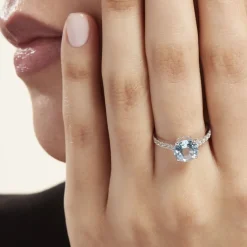 Histoire d'Or Bague Or Blanc Terese Topaze Oxydes De Zirconium or blanc topaze bleu sky Sale