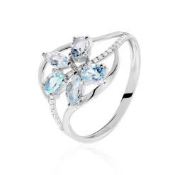 Histoire d'Or Bague Orchidee Or Blanc Topaze Oxyde De Zirconium or blanc topaze bleue Outlet