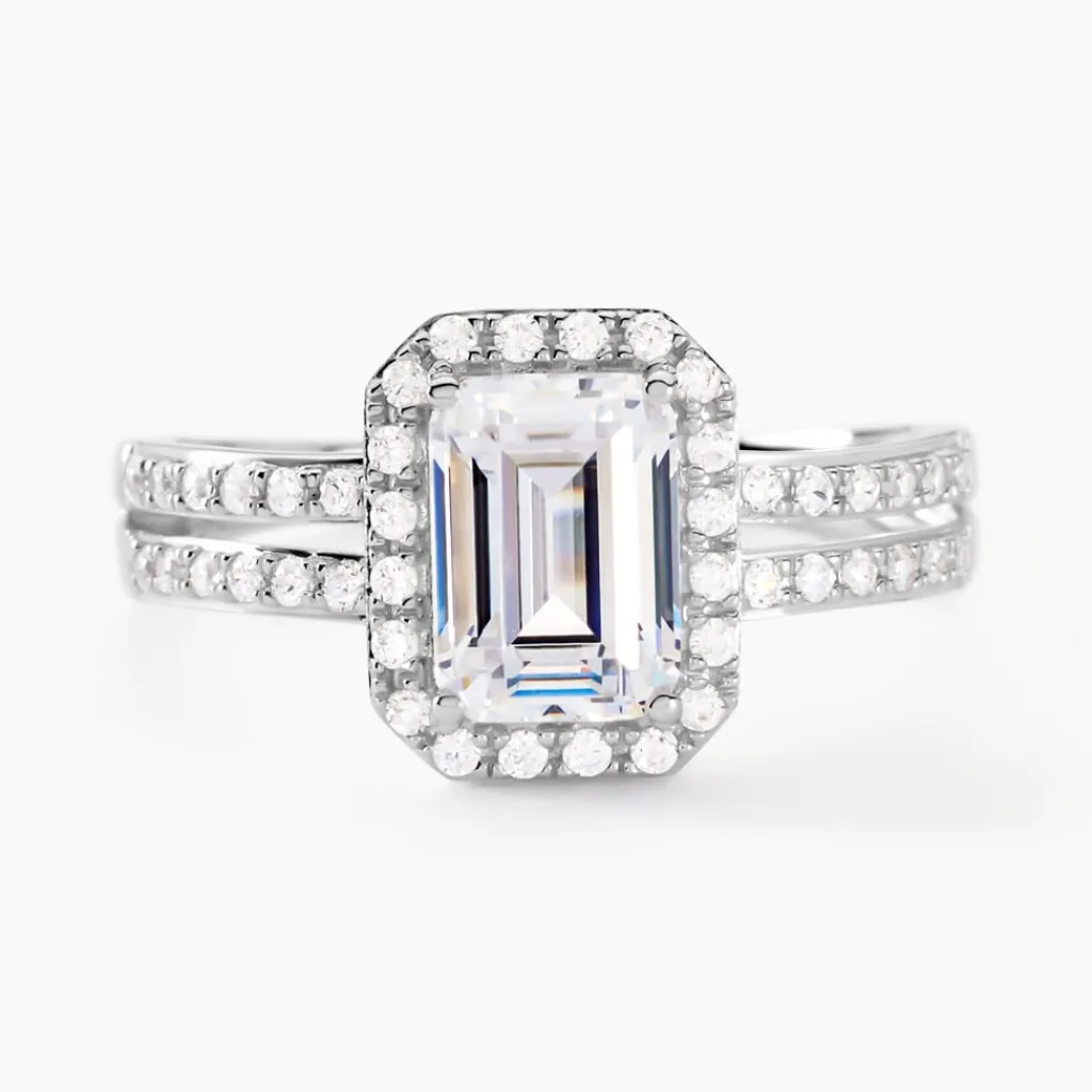 Histoire d'Or Bague Solitaire Accompagn啪 Or Blanc Addy Oxyde De Zirconium