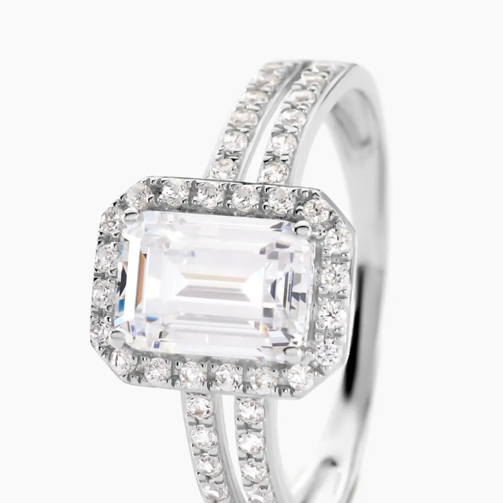 Histoire d'Or Bague Solitaire Accompagn啪 Or Blanc Addy Oxyde De Zirconium