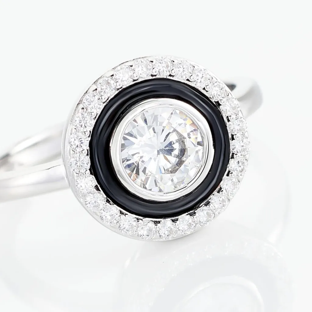 Histoire d'Or Bague Solitaire Aliou Argent Blanc Oxyde De Zirconium New