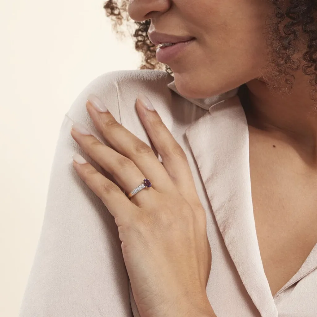 Histoire d'Or Bague Solitaire Crista Or Jauneamethyste Et Oxyde or jaune amethyste violette Online