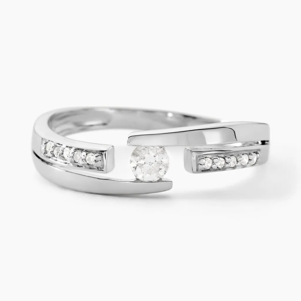 Histoire d'Or Bague Solitaire Elisa Or Blanc Diamant New
